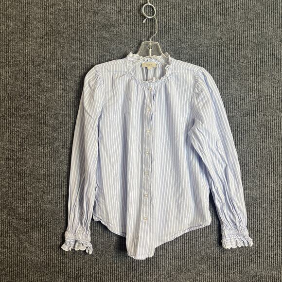 Loft Outlet Womens Button Up Shirt Size Medium Striped Embroidered Preppy Office - Picture 1 of 8